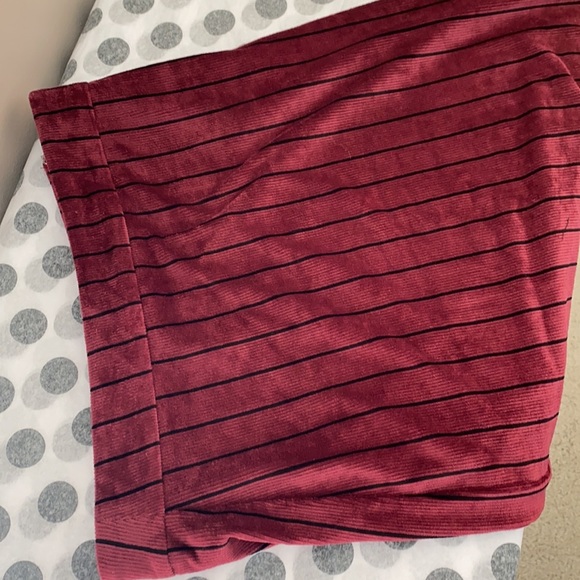 Side Slit Stripe Print Soft Velvet Corduroy Midi Skirt - Picture 7 of 8